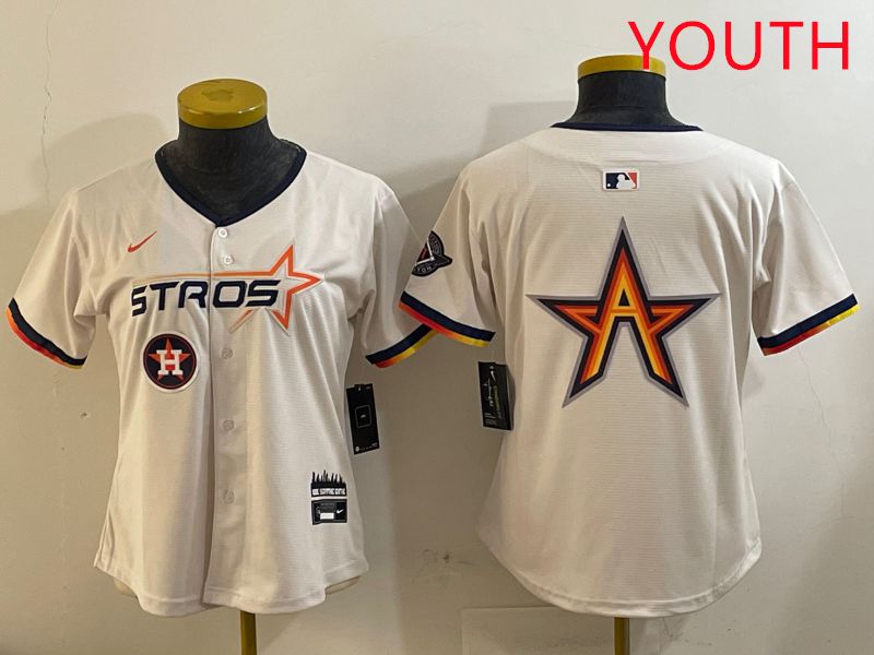 Youth Houston Astros Blank Cream Three generations Joint Name 2025 Nike MLB Jersey style 4109